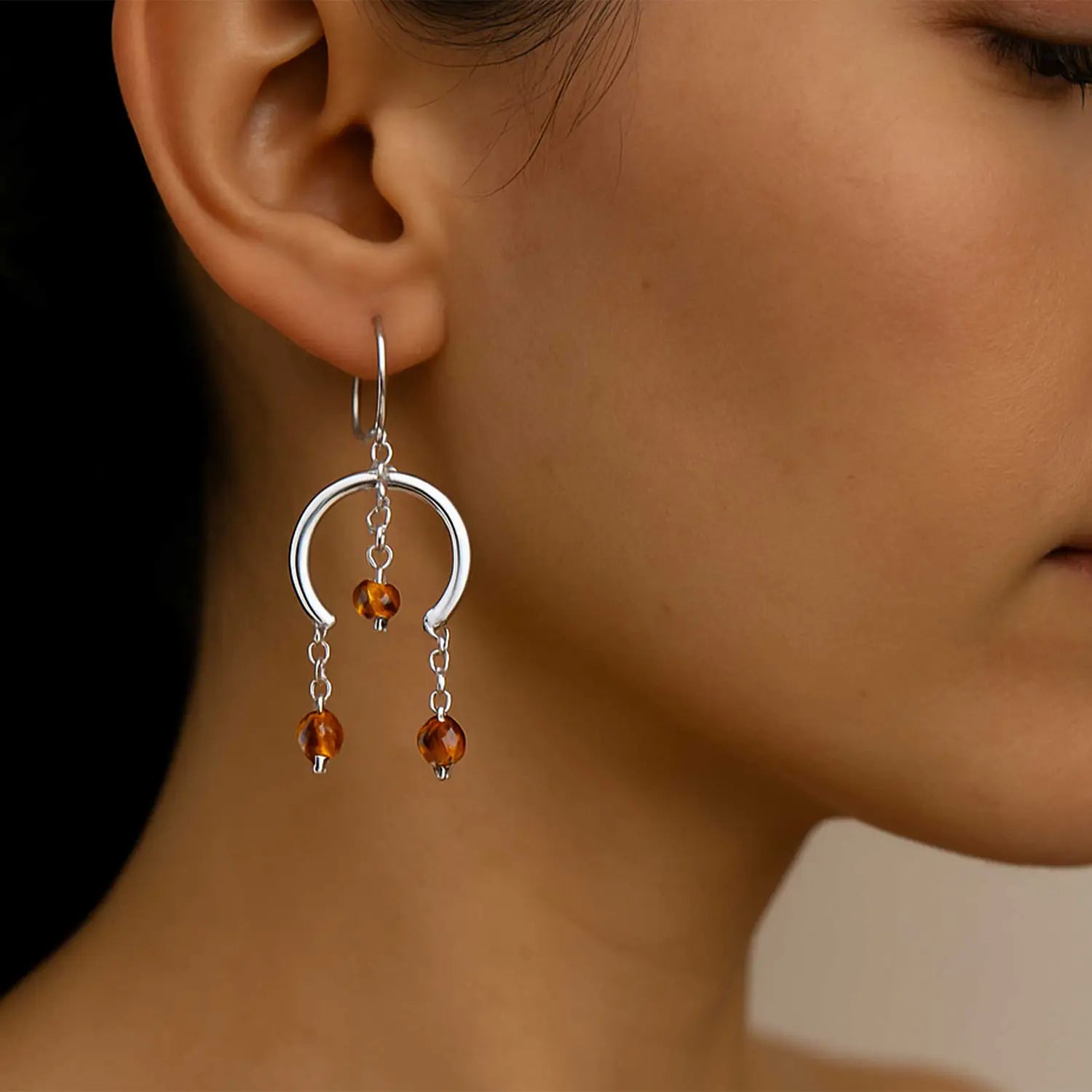 Amber Charm Silver Dangle Earrings- Made With Pure 925 Silver